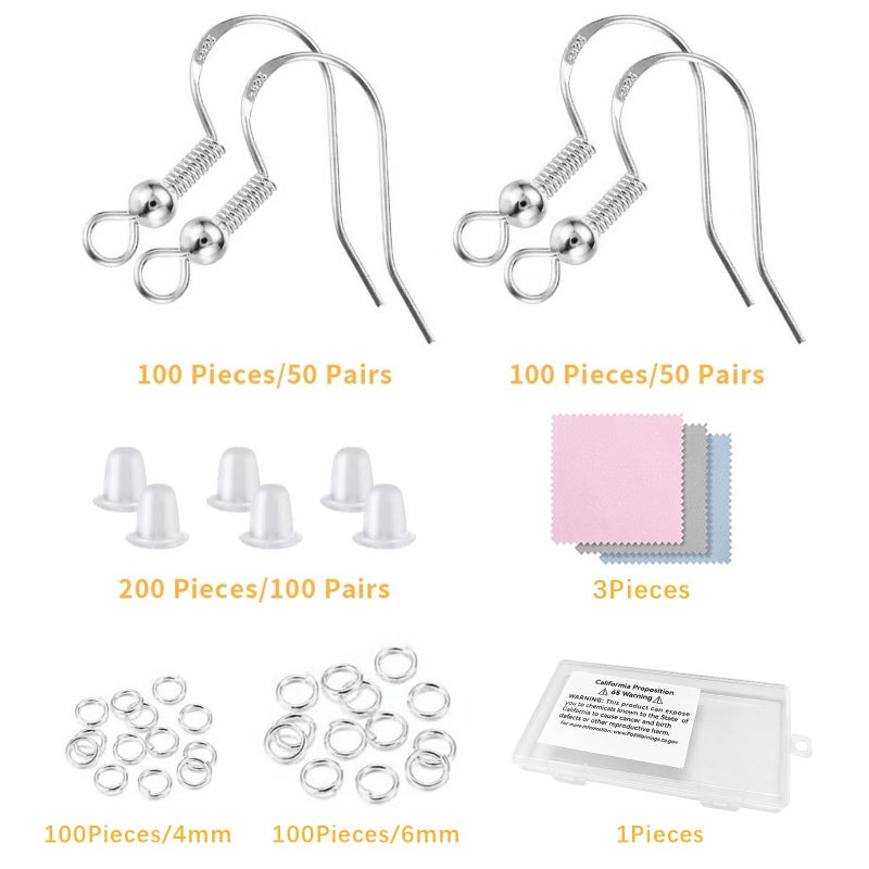 Lhedon 925 Sterling Silver Hypoallergenic Earring Hooks 100 Pairs for Jewelry Making, Fish Hook Earrings Making Kit, DIY Earring Findings Jewelry Making Supplies, with 200 PCS Earring Backsï¼ŒChristmas Gifts - Image 2